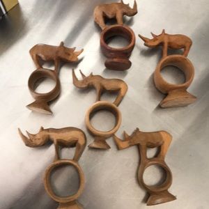 Set of 6 Handcarved Kenya Rhino Napkin Rings